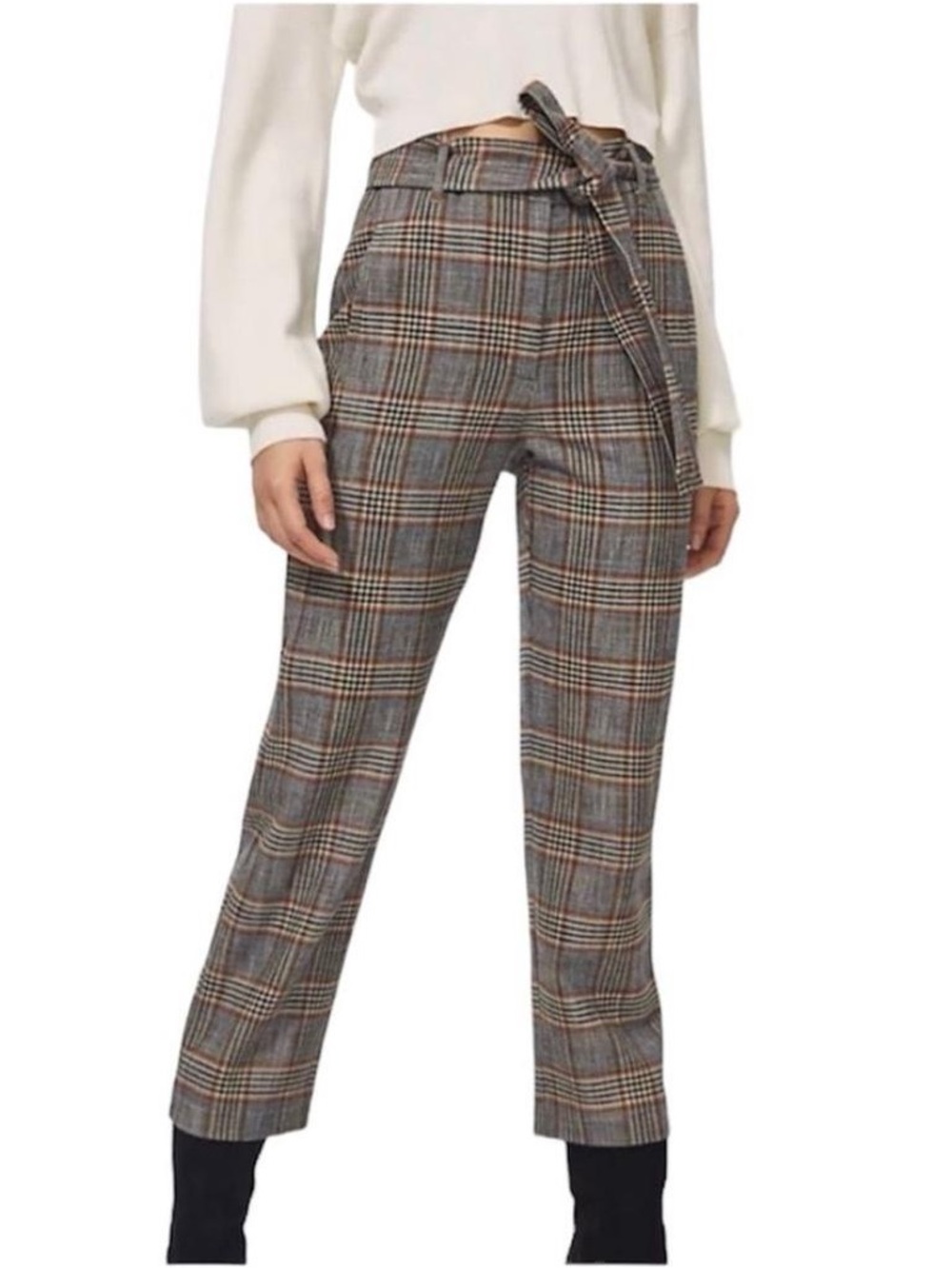 Wilfred Cashmere Blend Cropped Plaid Waist Tie Pants